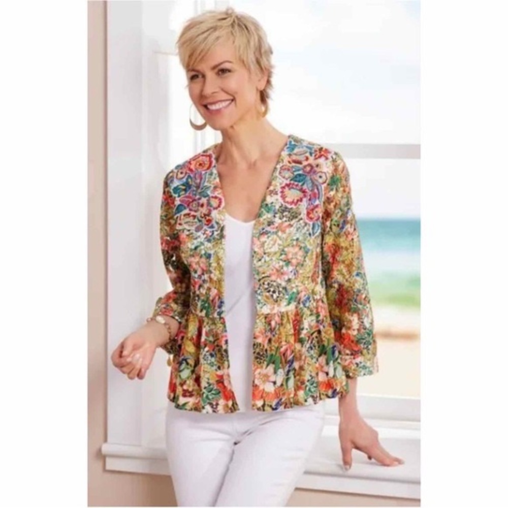 Soft Surroundings Ixtapa embroidered colorful lined jacket